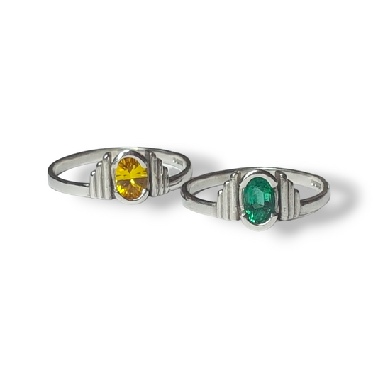 Art Deco Solitaire Ring - set with a green sapphire